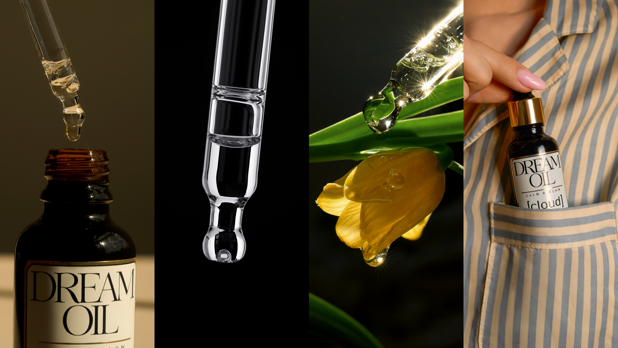 A collage of phots showing Dream Oil in various locations and shoots.